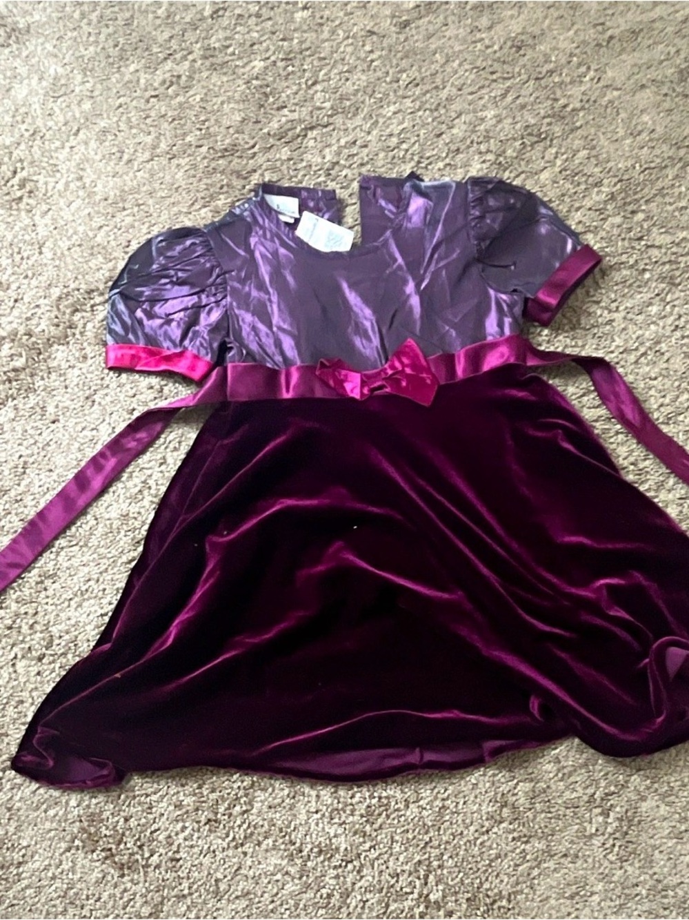 Girls Satin & Velvet Party Dress in Deep Purple 3/4T